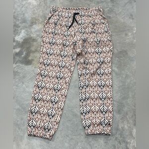 KAVU Bucerias Cream/Brown Leaf Print Quick Dry Gorpcore Jogger Pants Small